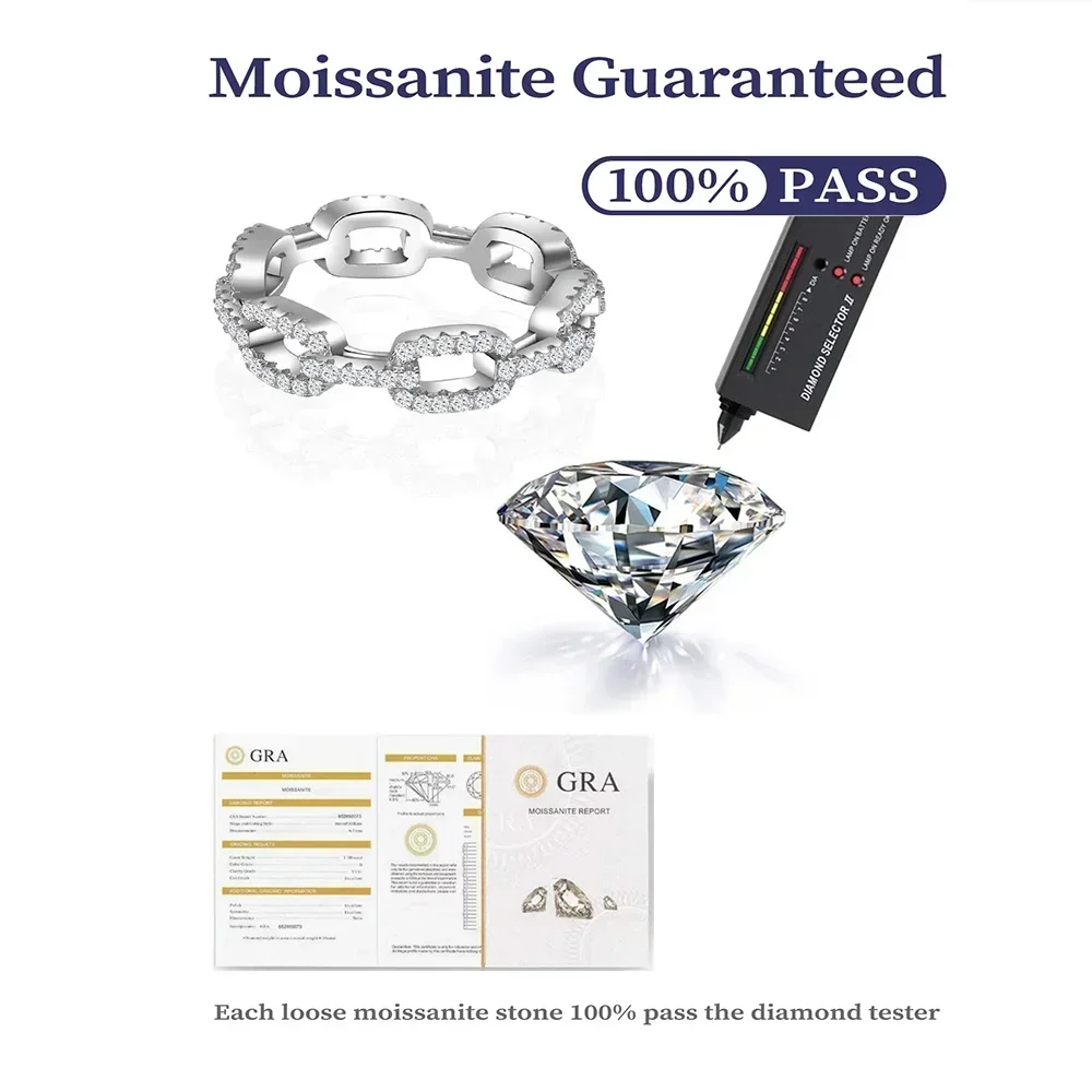 925 Sterling Silver Full Diamond Moissanite TrendyFine Jewelry Accessories Simulated Diamond Stacking Chain Rings For Women Gift - Uknowucme