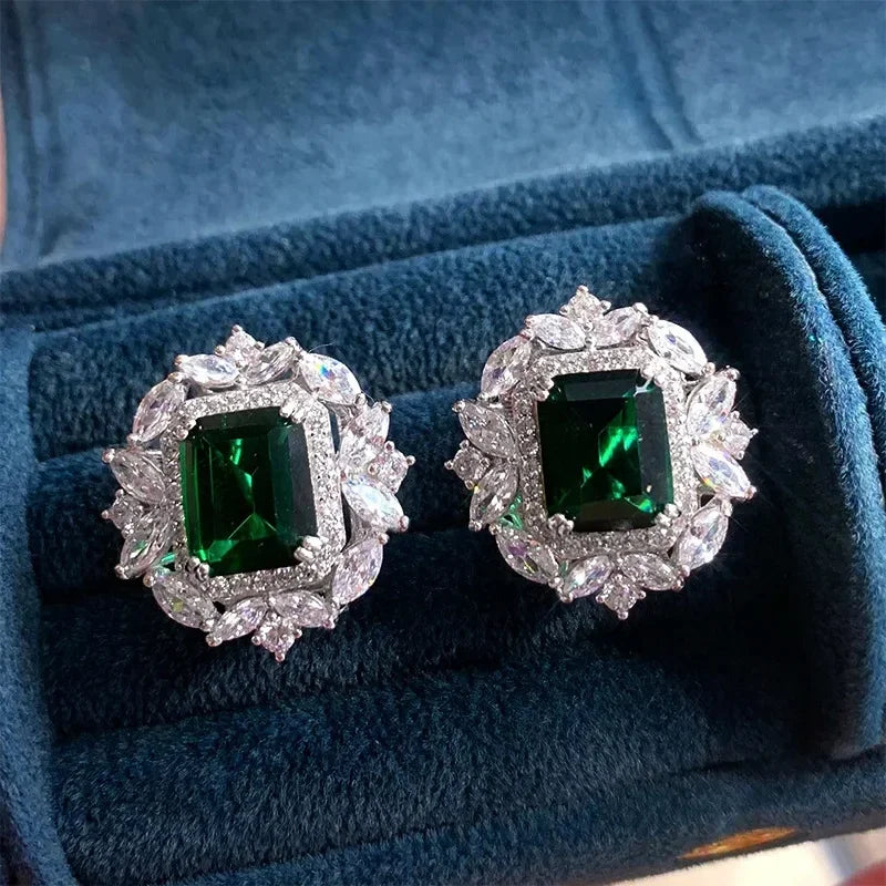 2025 Geometric Green CZ Sparkling Cubic Zirconia Earrings, Suitable for Women's Wedding Parties, Elegant  Jewelry - Uknowucme