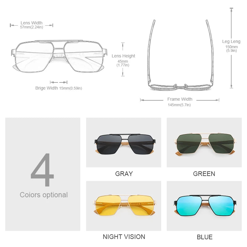 Wood Sunglasses For Men Women Square Metal Sun Glasses Blue Lens UV Protection New Eyewear Night Driving Glasses 9006 - Uknowucme