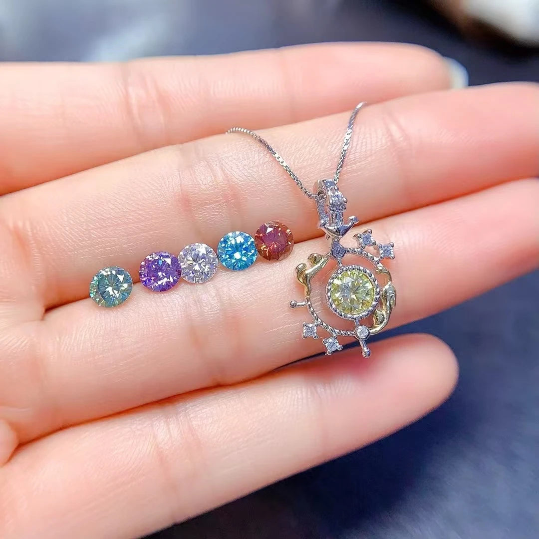 Multi-color Moissanite 925 Silver Pendant 5mm VVS Grade Moissanite Necklace Pendant 18K Gold Plated Gemstone Jewelry - Uknowucme