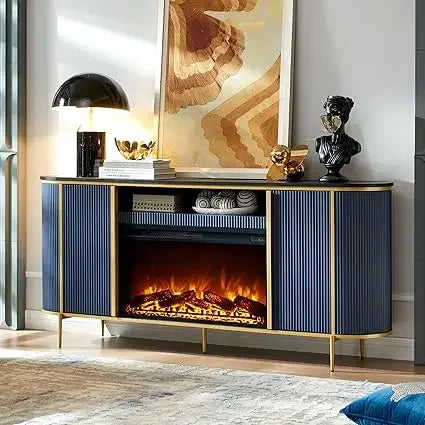Luxury 70" Fluted Fireplace TV Stand, Modern Chic Entertainment Center for TVs Up to 80 inches, TV Console with Faux Marble Top - Uknowucme