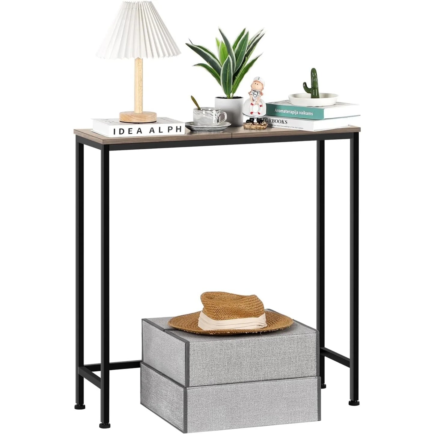 Narrow 29.5" Farmhouse Skinny Console Sofa Table Metal Frame Rustic Brown for Bedroom/Living Room/Foyer