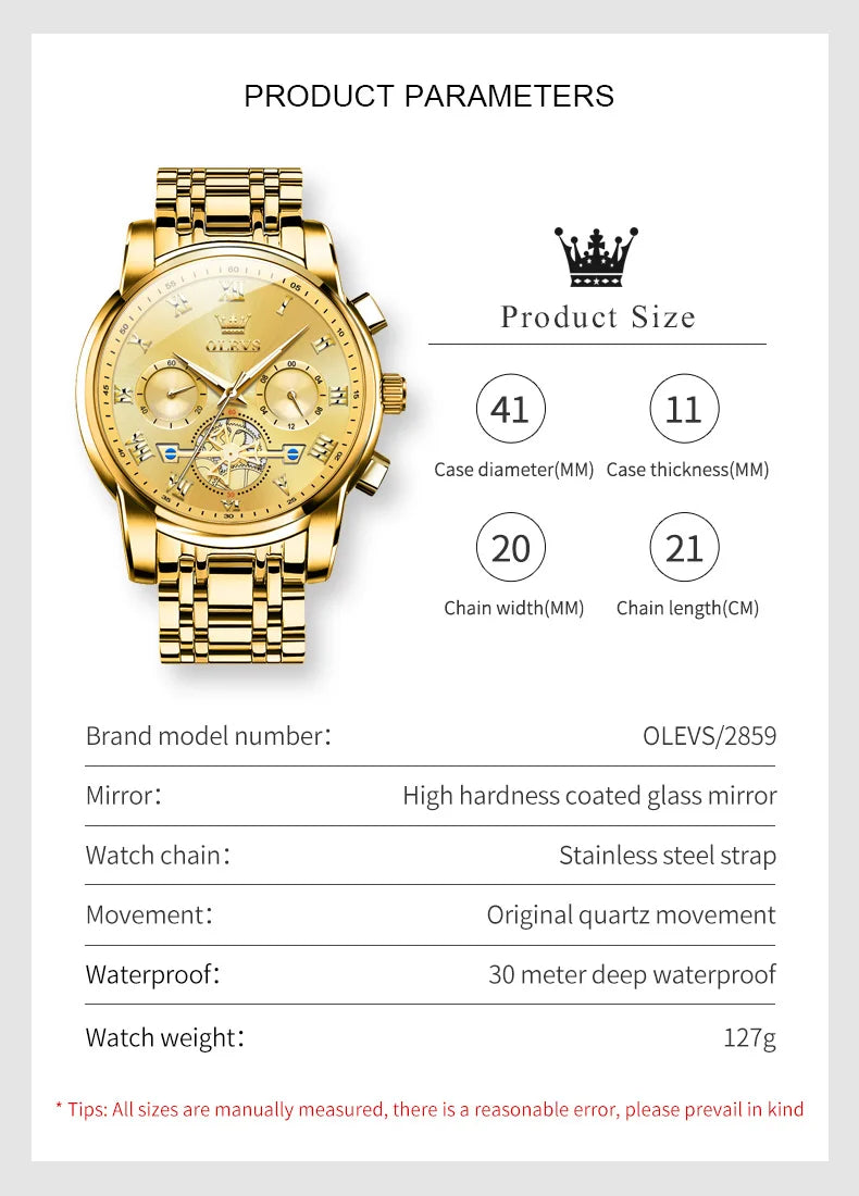OLEVS 2859  Men's Quartz Watch With Steel Band Timing Function - Uknowucme