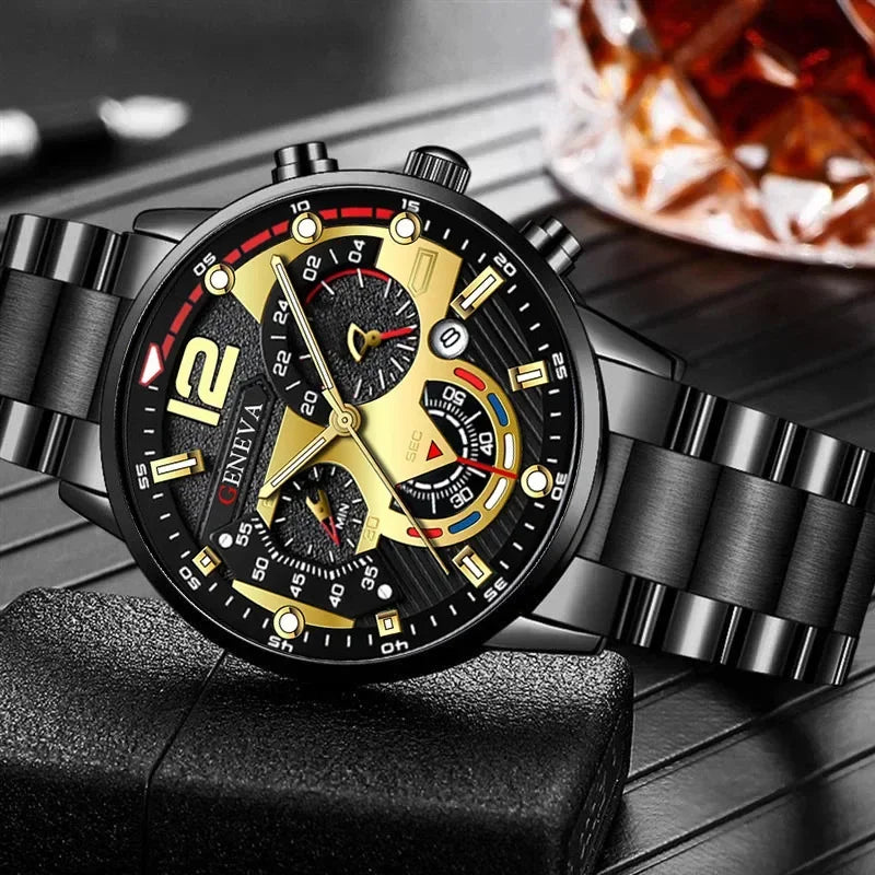 NEWFashion Mens Stainless Steel Watches Luxury Quartz Wristwatch Calendar Luminous Clock Men Business Casual Watch Reloj Hombre - Uknowucme