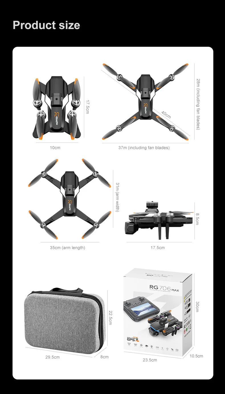 RG706 MAX Drone With 4.5-inch Screen Control,Brushless 360 Obstacle Motor,GPS, Obstacle Avoidance,HD Aerial Photography UAV