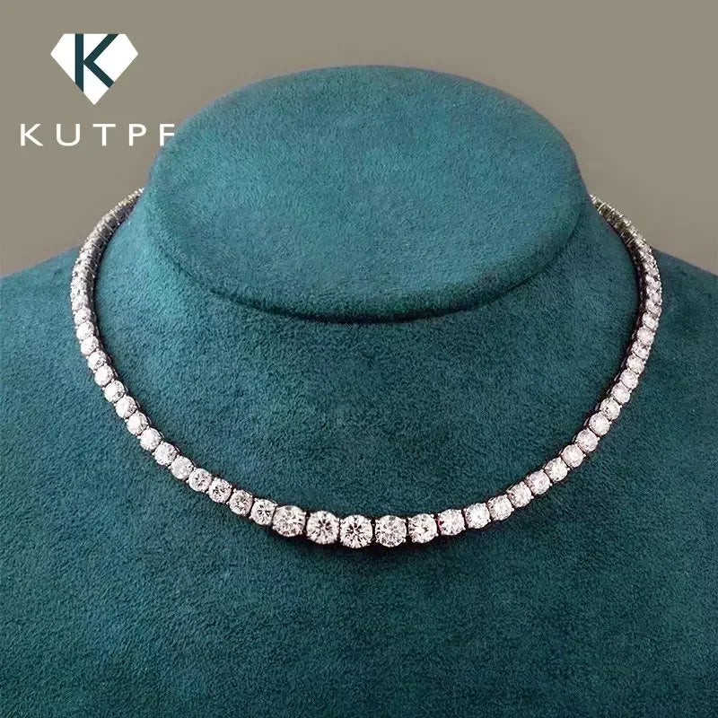 Full moissanite tennis necklace With Certificate 3-5mm Size Gradient Diamond Necklaces for women 925 Sterling Silver Neck Chain - Uknowucme