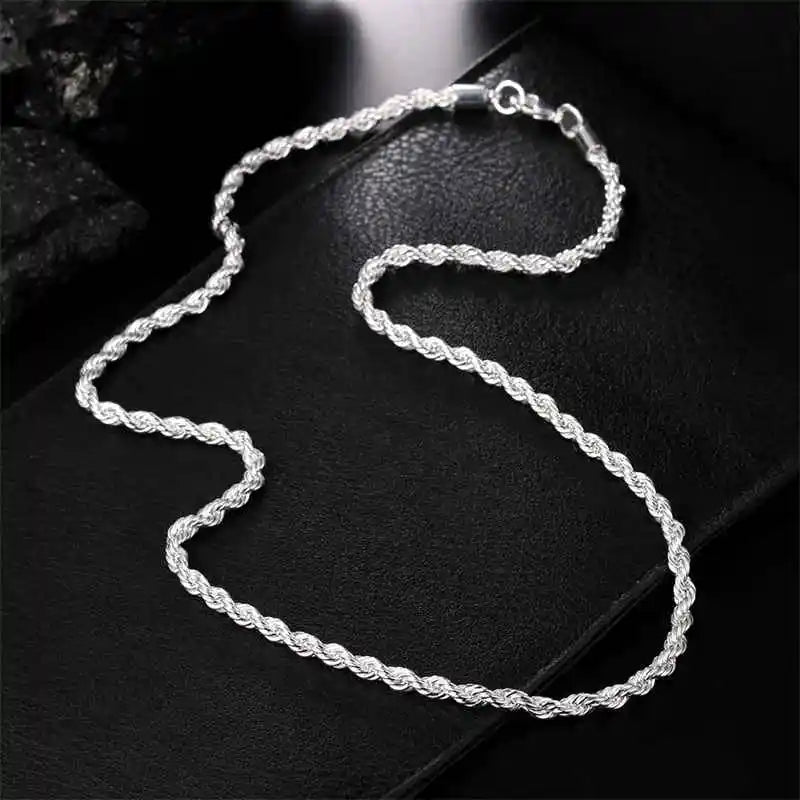 Classic 925 Sterling Silver Twisted Rope Chain Men Necklace Width 4MM Figaro Cuban Chain Necklace For Men Women Jewelry Gifts