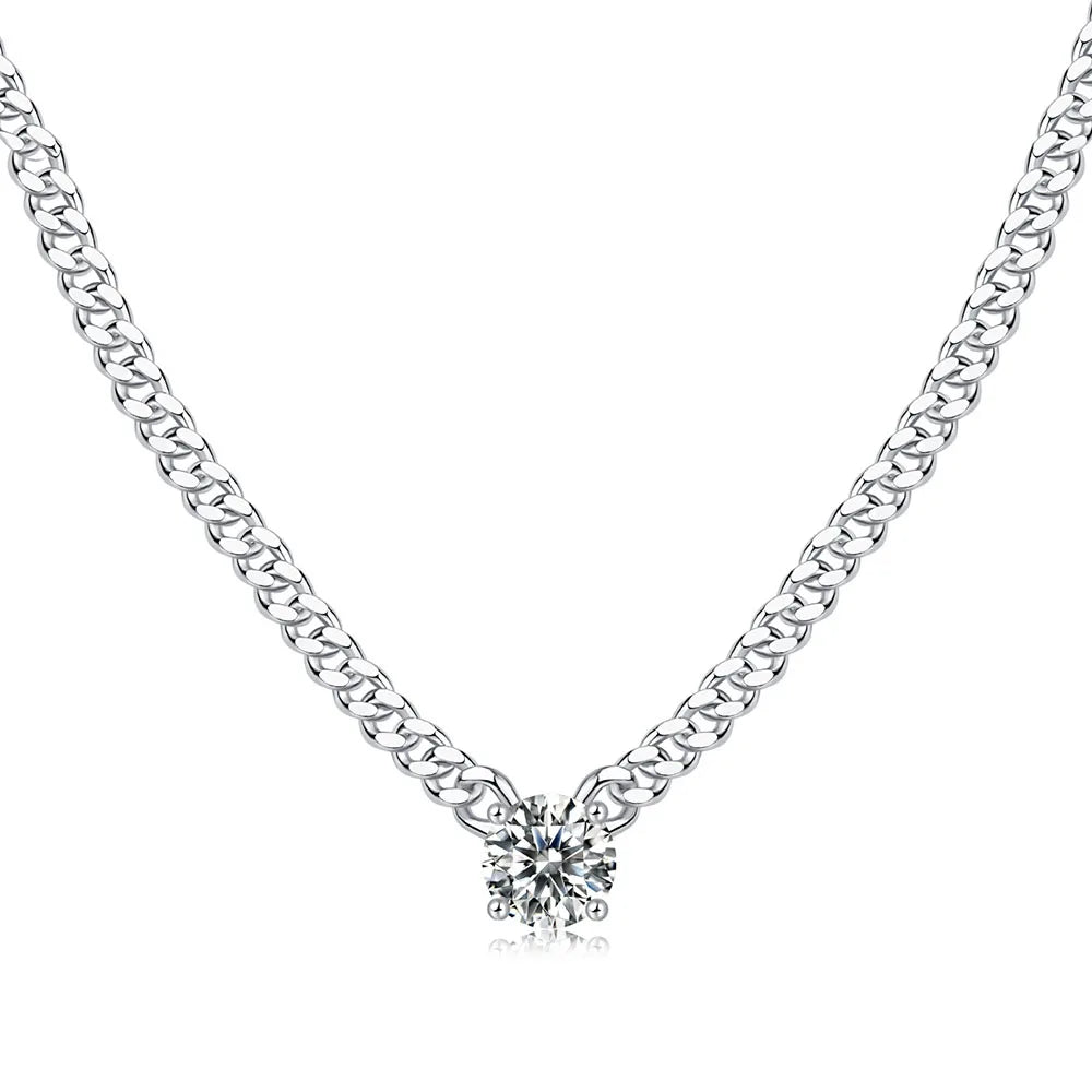 Serenity Day 49cm Cuban Chain D Color 1 Carat Moissanite Necklace S925 Sterling Silver Plated 18k White Gold Jewelry Wholesale