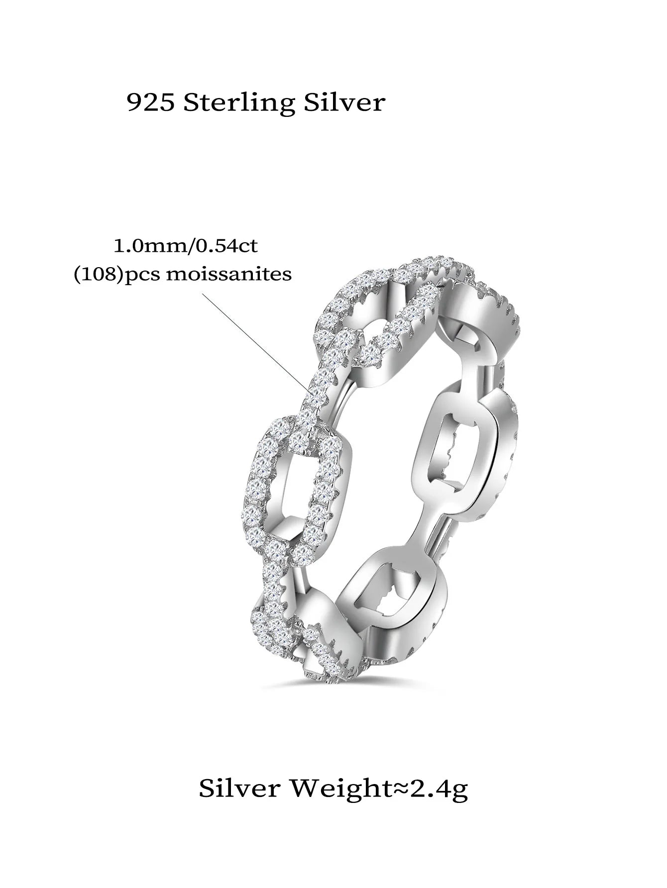 925 Sterling Silver Rings Chain Ring Full Diamond  Moissanite Rings Fashion Jewelry - Uknowucme