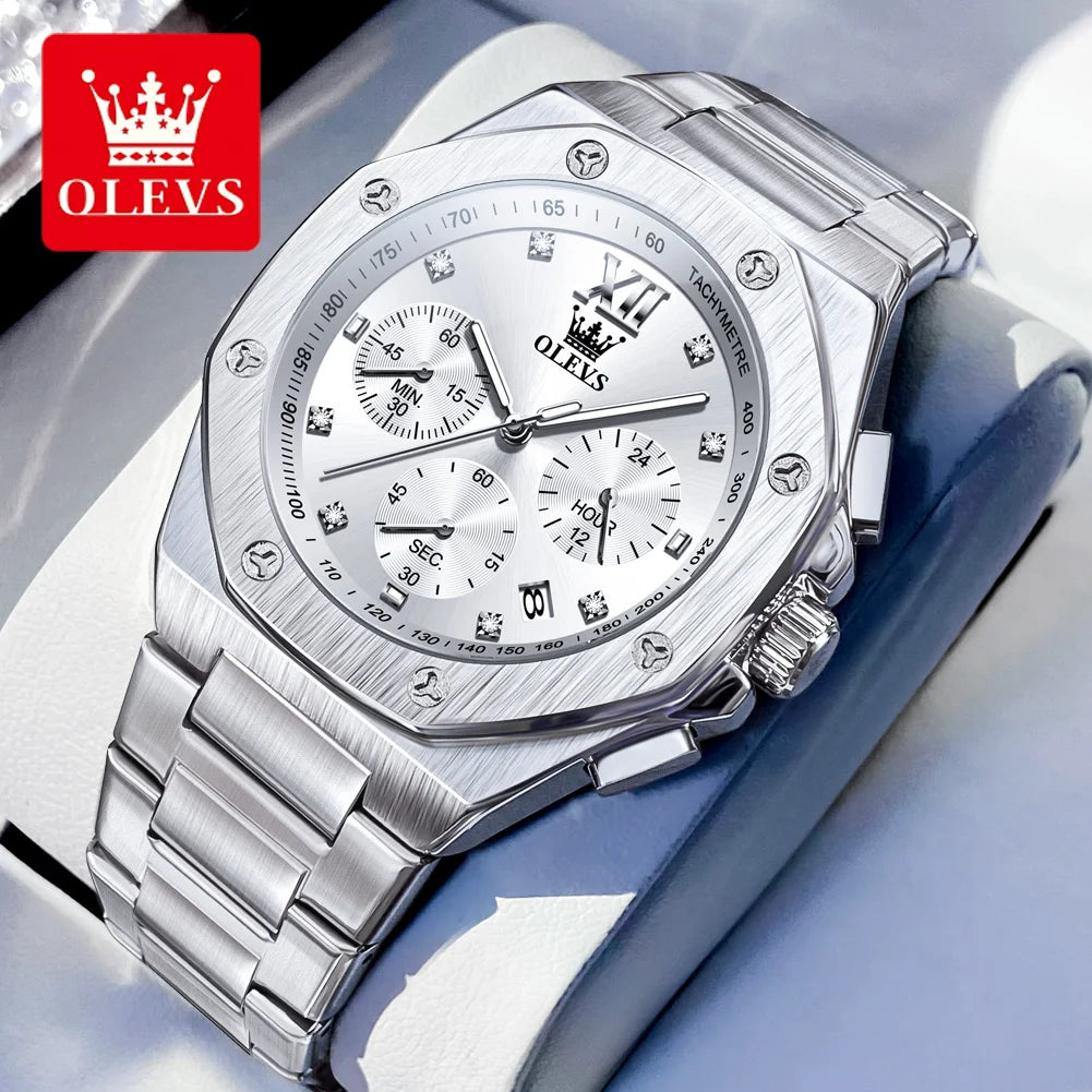 OLEVS Top Brand Men's Watches Stainless Steel Tough Guy Original Quartz Watch for Man Waterproof Luminous Date Chronograph Reloj - Uknowucme
