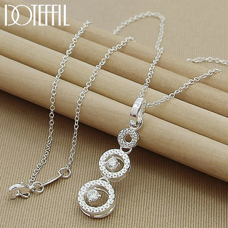 DOTEFFIL 925 Sterling Silver Three Round Circle AAA zircon Pendants Necklace 18 inch Chain For Woman Wedding Engagemen Jewelry - Uknowucme