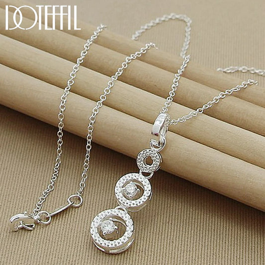 DOTEFFIL 925 Sterling Silver Three Round Circle AAA zircon Pendants Necklace 18 inch Chain For Woman Wedding Engagemen Jewelry - Uknowucme