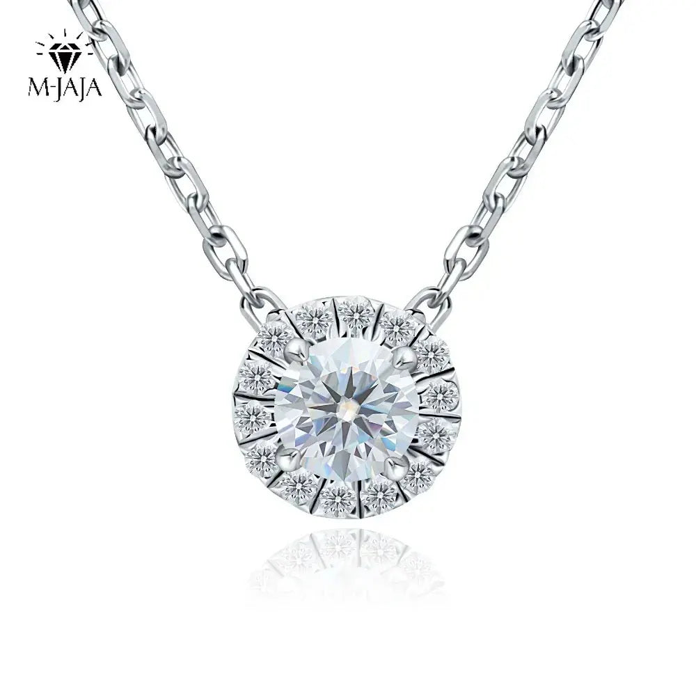 M-JAJA Moissanite Necklace 0.5ct/1ct D Color Round Cut Pendant 18K White Gold Plated Adjustable 925 Sterling Silver Fine Jewelry - Uknowucme