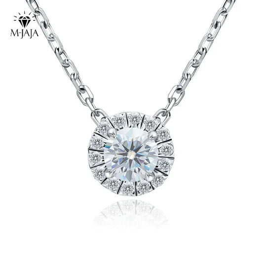 M-JAJA Moissanite Necklace 0.5ct/1ct D Color Round Cut Pendant 18K White Gold Plated Adjustable 925 Sterling Silver Fine Jewelry - Uknowucme