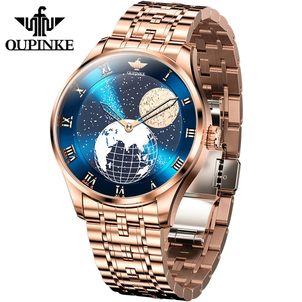 OUPINKE 3230 Men's Watches Flywheel Automatic Mechanical Original Wristwatch for Man Waterproof Luminous Perpetual Moon Phase - Uknowucme