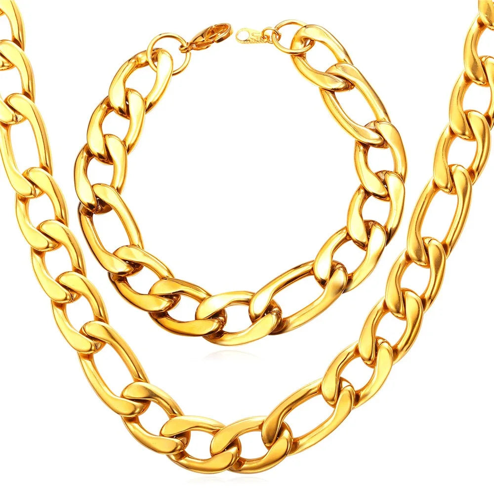 Fashion Stainless Steel Figaro Necklace Bracelet Sets for Women Men Punk Style Jewlery Sets  Hot Sale Birthday Jewlery Gifts - Uknowucme