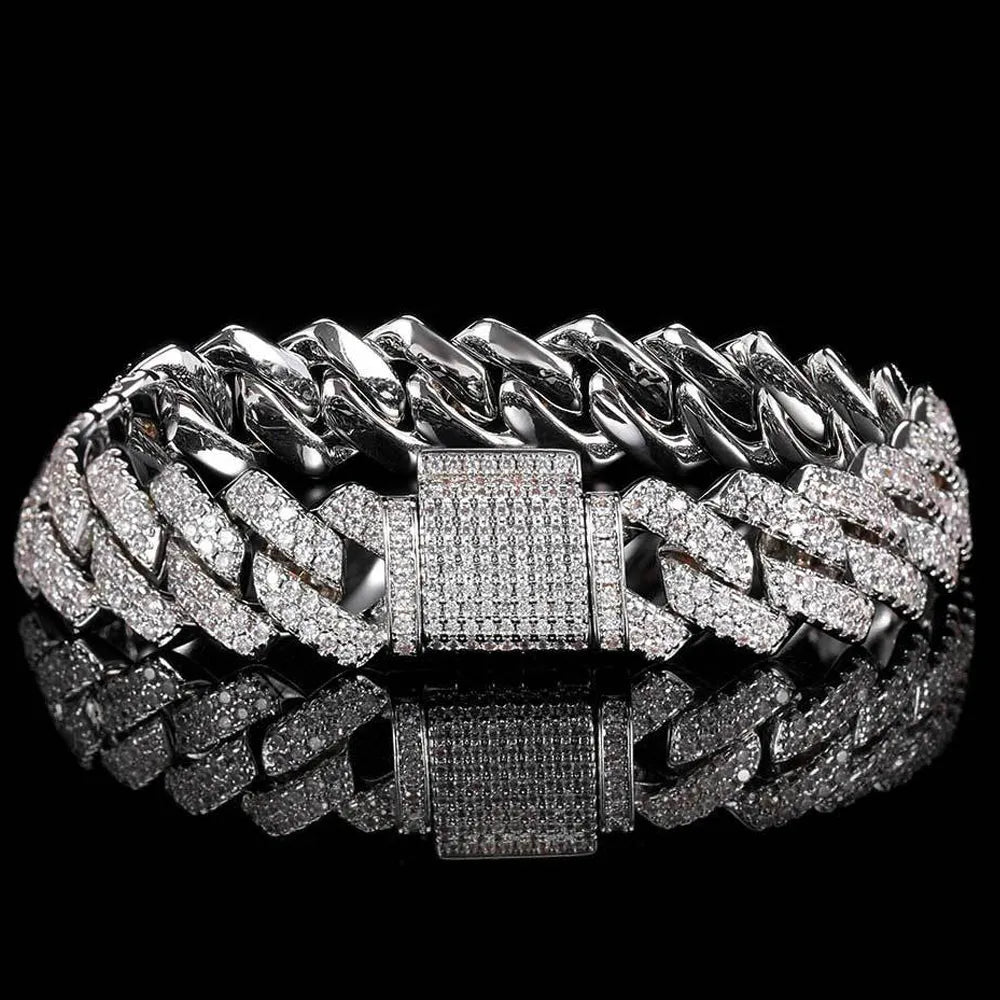 KNOBSPIN D Color Moissanite Cuban Bracelet 925 Sterling Sliver Plated with 18k White Gold Diamond Cuban Link Chain for Women Man - Uknowucme