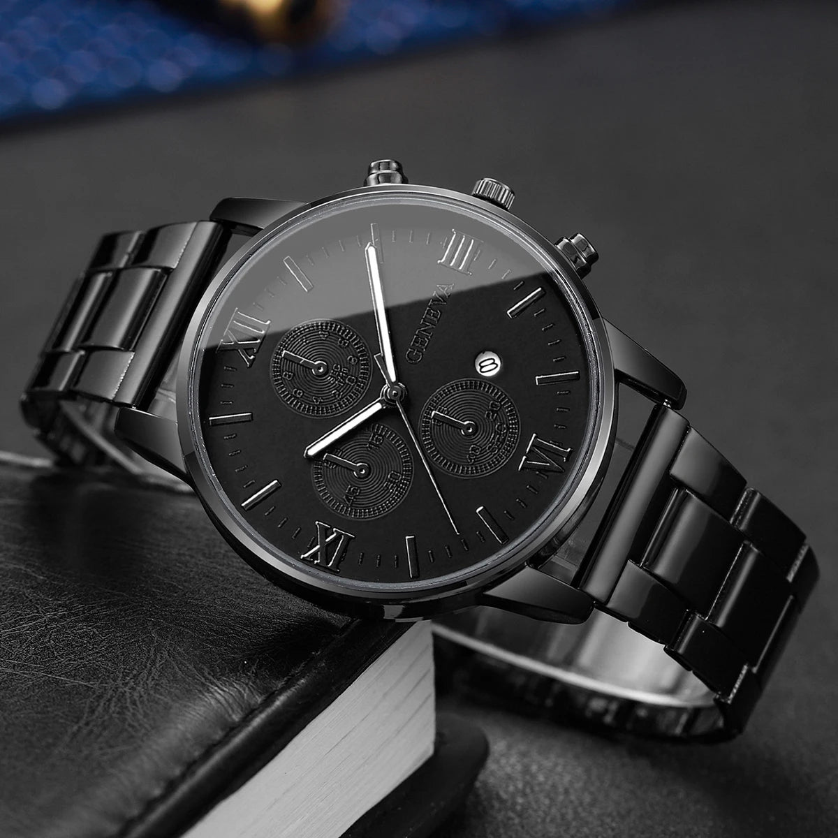 4PCS/Set Luxury Men's Calendar Watch Fashion Roma Dial Men Business Quartz Watches Jewelry Set Reloj Hombre（Without Box） - Uknowucme