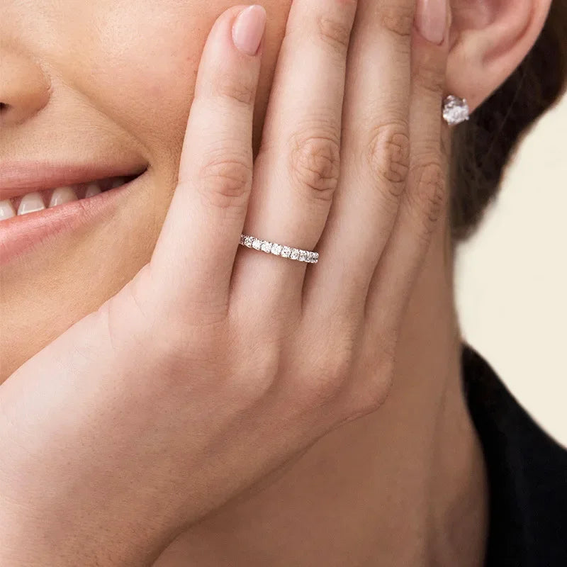Moissanite Ring 925 Sterling Silver with White Gold Plated Full Diamond Eternity Band Engagement Wedding Rings for Women - Uknowucme