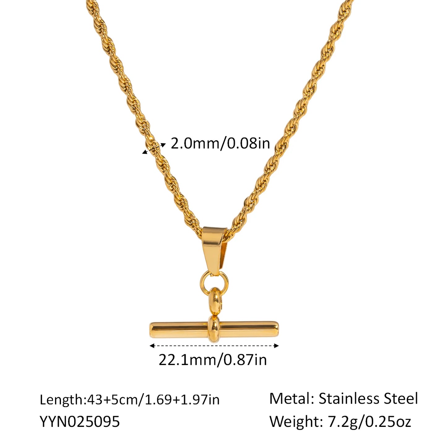 18K Gold Plated Figaro Cuban Chain T-bar Pendant Necklace for Women Stainless Steel Waterproof Party Charm Jewelry - Uknowucme