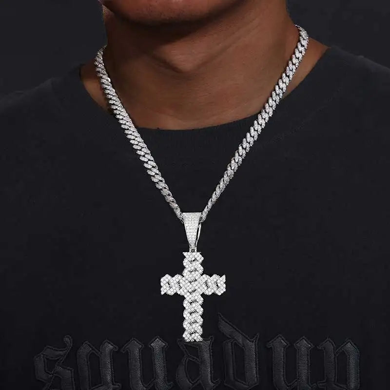 High Quality Unisex Classic Cross 14mm Cuban Link Necklace Men Mossanite Sterling Silver 925 Chains Necklaces Hip Hop Jewelry - Uknowucme