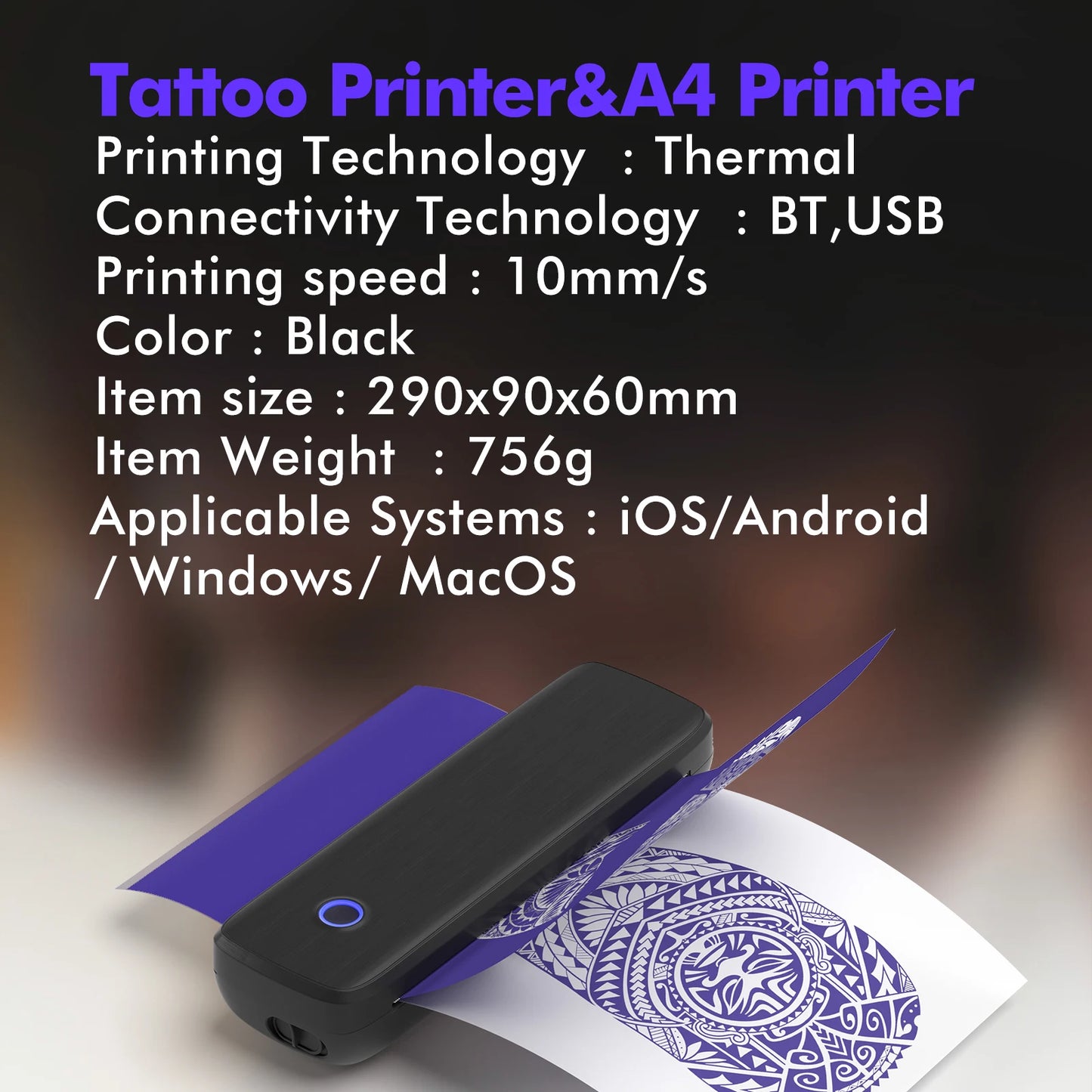 Portable Wireless Tattoo Transfer Stencil Printer Bluetooth No Ink 2550mAh Tattoo Thermal Printer Compatible with Phone & PC - Uknowucme