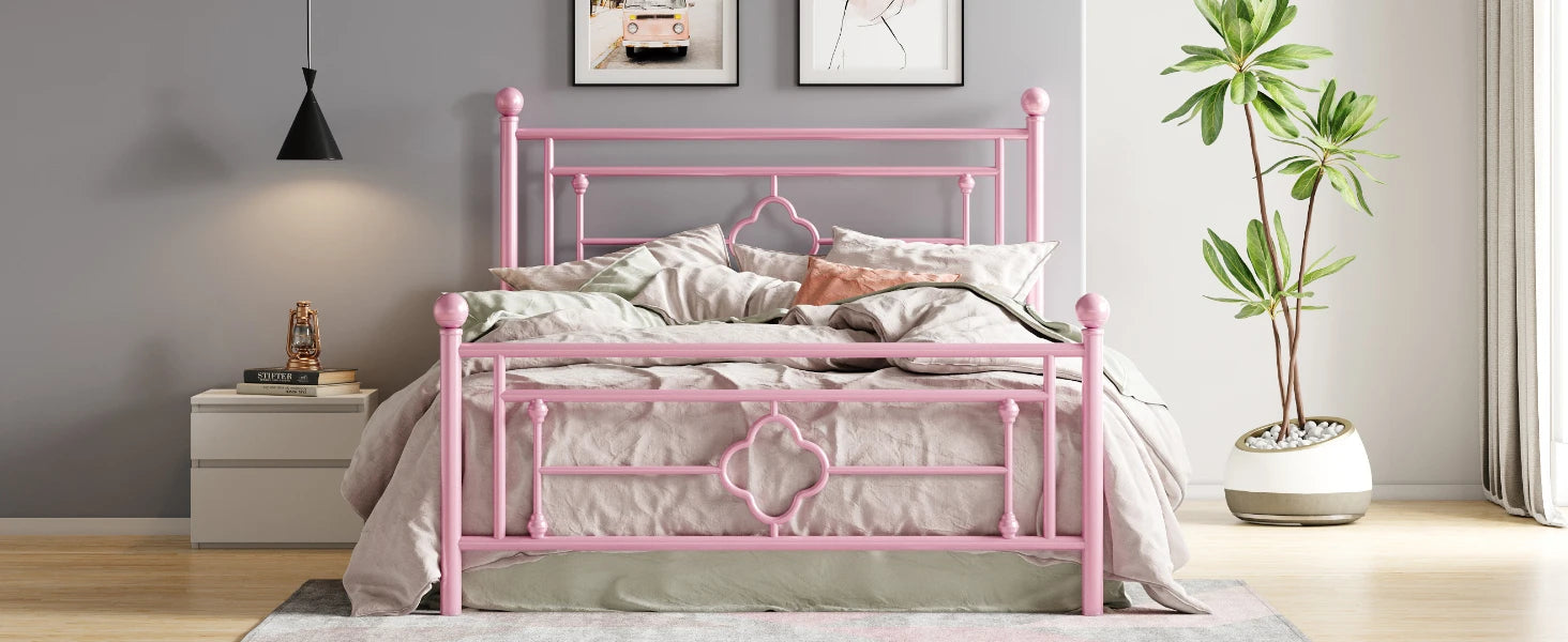HOOMIC 14 Inch Metal Platform Bed Frame, Vintage Victorian Style, Wrought Iron Headboard and Footboard - Uknowucme