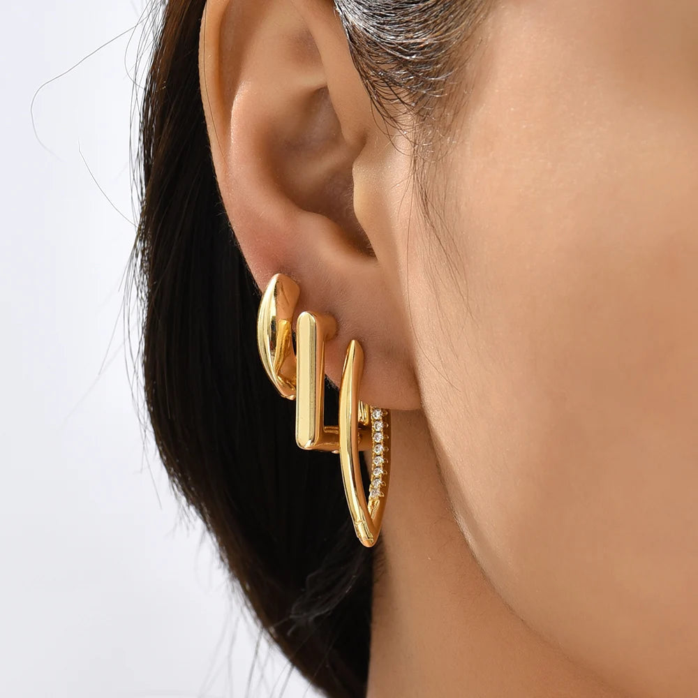 Minimalist Gold Plated Twisted Figaro Circle Round Shape Huggies Earring for Women Punk Glossy Metal Hinged Back Hoop Earrings - Uknowucme