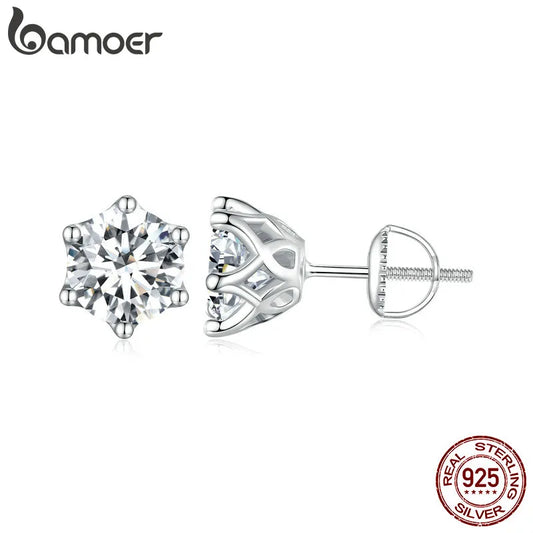 BAMOER Moissanite Stud Earrings, D Color Brilliant Round Cut Lab Created Diamond 925 Silver Earrings Gold Plated for Women - Uknowucme