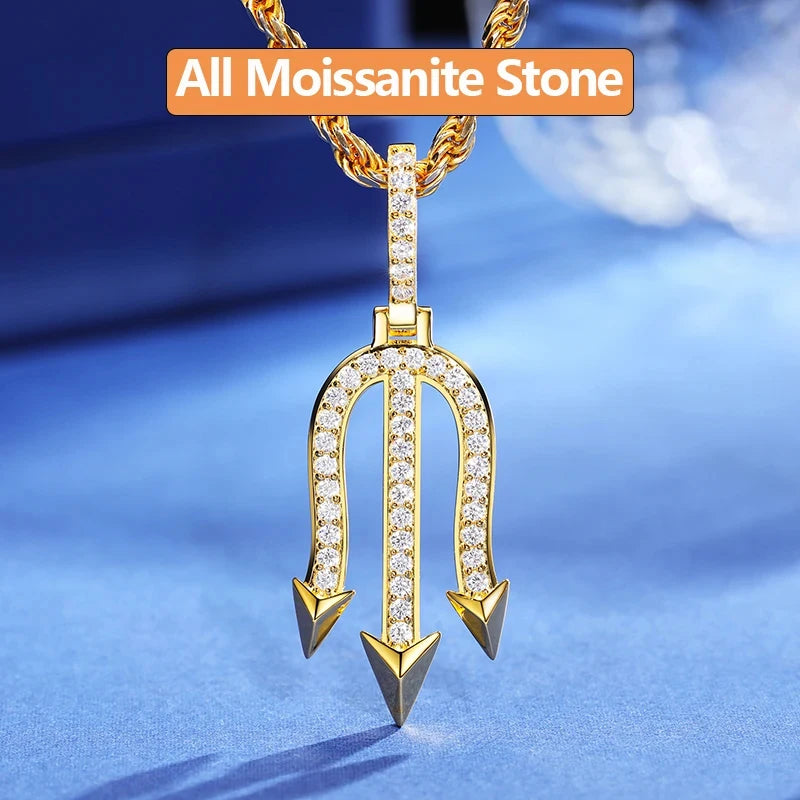 925 Sterling Silver Moissanite Three-pronged Poke Pendant Nordic Viking Poseidon Simple Style For Women Men Fine Jewelry Gifts - Uknowucme
