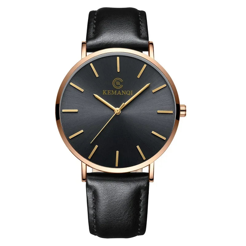 Fashion Ultra Thin Men's Quartz Wristwatch Minimalist Style Mens Watch Leather Band Business Casual Male Clock relogio masculino - Uknowucme