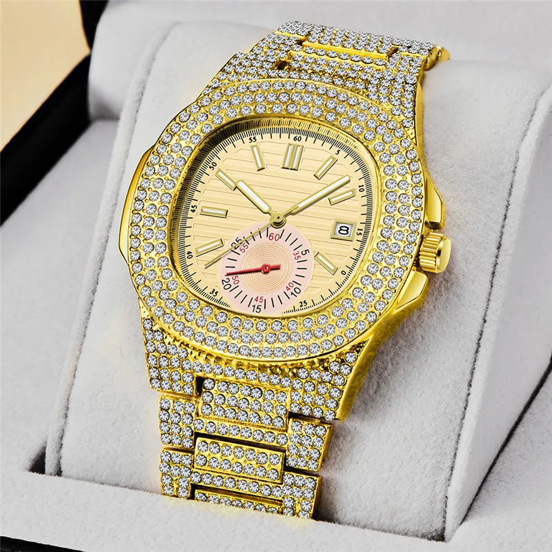 New Hip Hop Watches For Men Reloj Hombre Fashion Alloy Band Diamond Calendar Gifts Quartz Wristwatches Relogios Masculino 2024 - Uknowucme