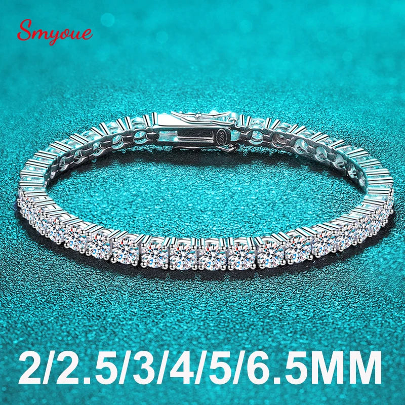 Smyoue 2-6.5mm Real Moissanite Tennis Bracelet for Women Christmas Gift Platinum Plated 100% 925 Sterling Silver Wedding Jewelry - Uknowucme