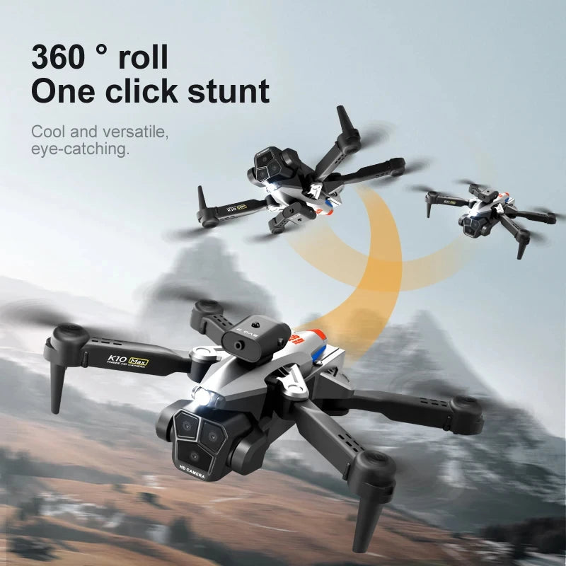 New K10 Max RC Drone HD Triple Camera Optical Flow Positioning Obstacle Avoidance Gesture Photography Foldable Quadcopter Toys