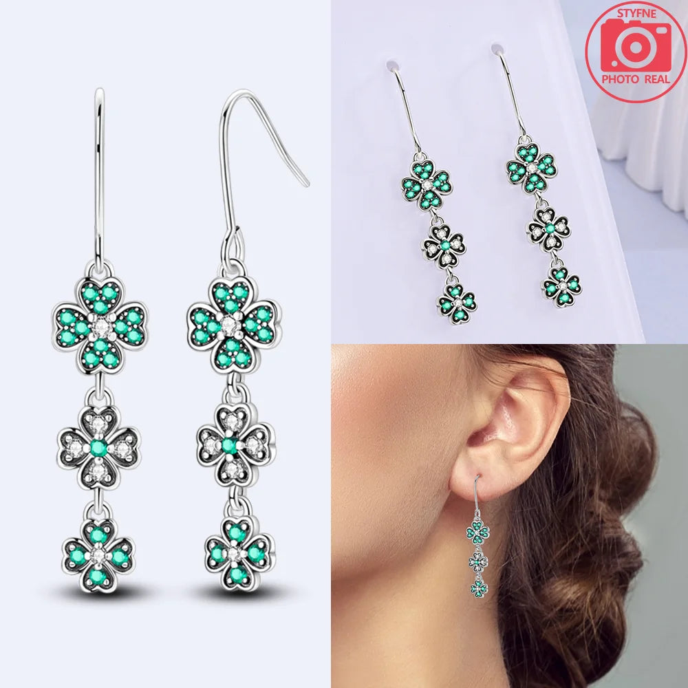 Original Clover 925 Sterling Green Zircon Silver Four Leaf Clover Earring Delicate Jewelry Women Earring Luxury Anniversary Gift - Uknowucme