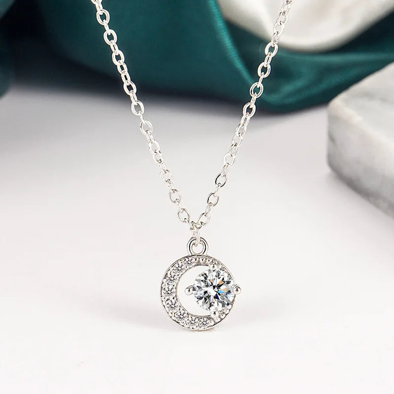 925 Sterling Silver Necklace Pendant 100% Real Moissanite For Women Fashion Clavicle Chain Necklaces Wedding Party Jewelry Gift - Uknowucme