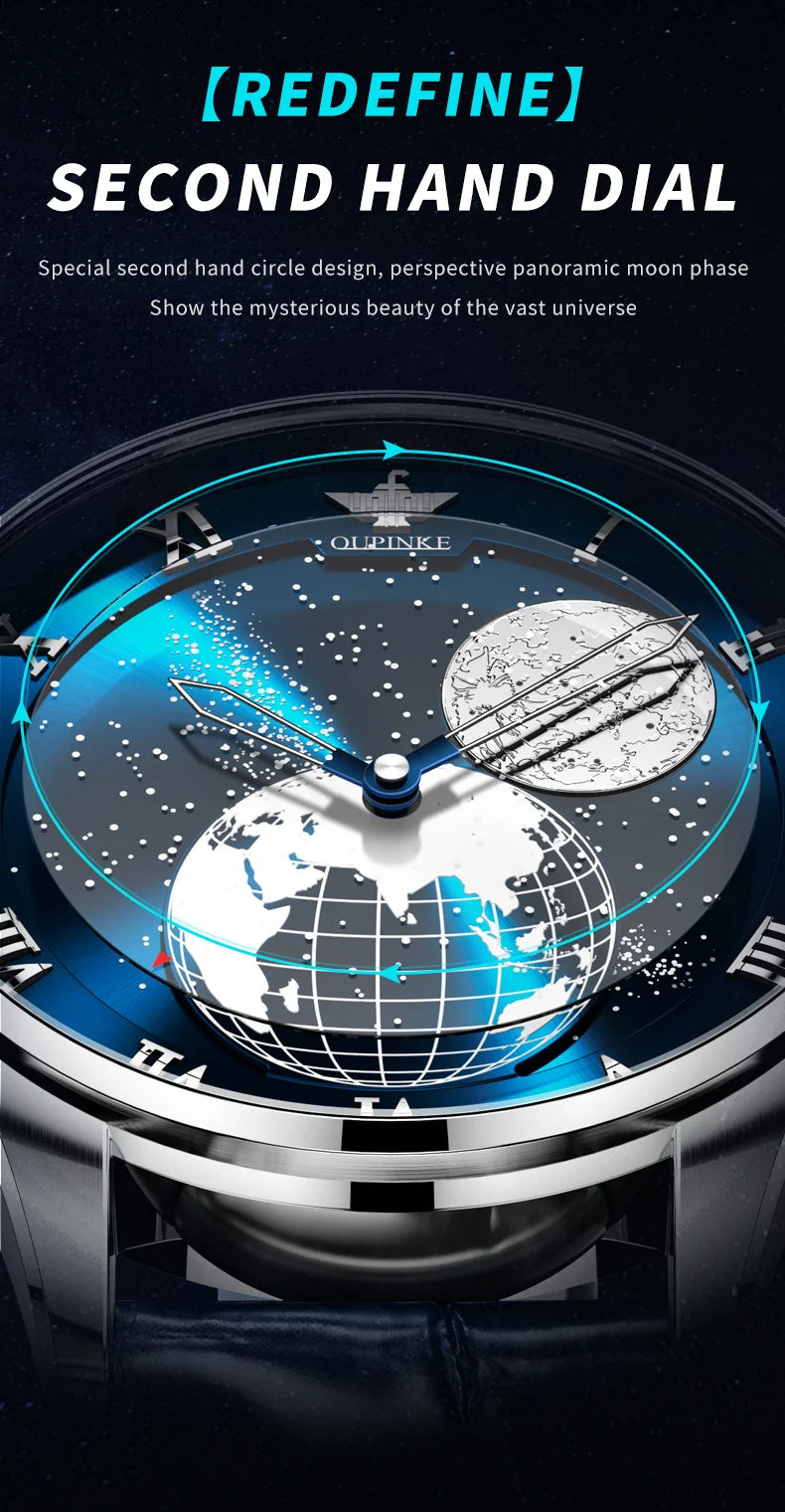 OUPINKE 3230 Men's Watches Flywheel Automatic Mechanical Original Wristwatch for Man Waterproof Luminous Perpetual Moon Phase - Uknowucme