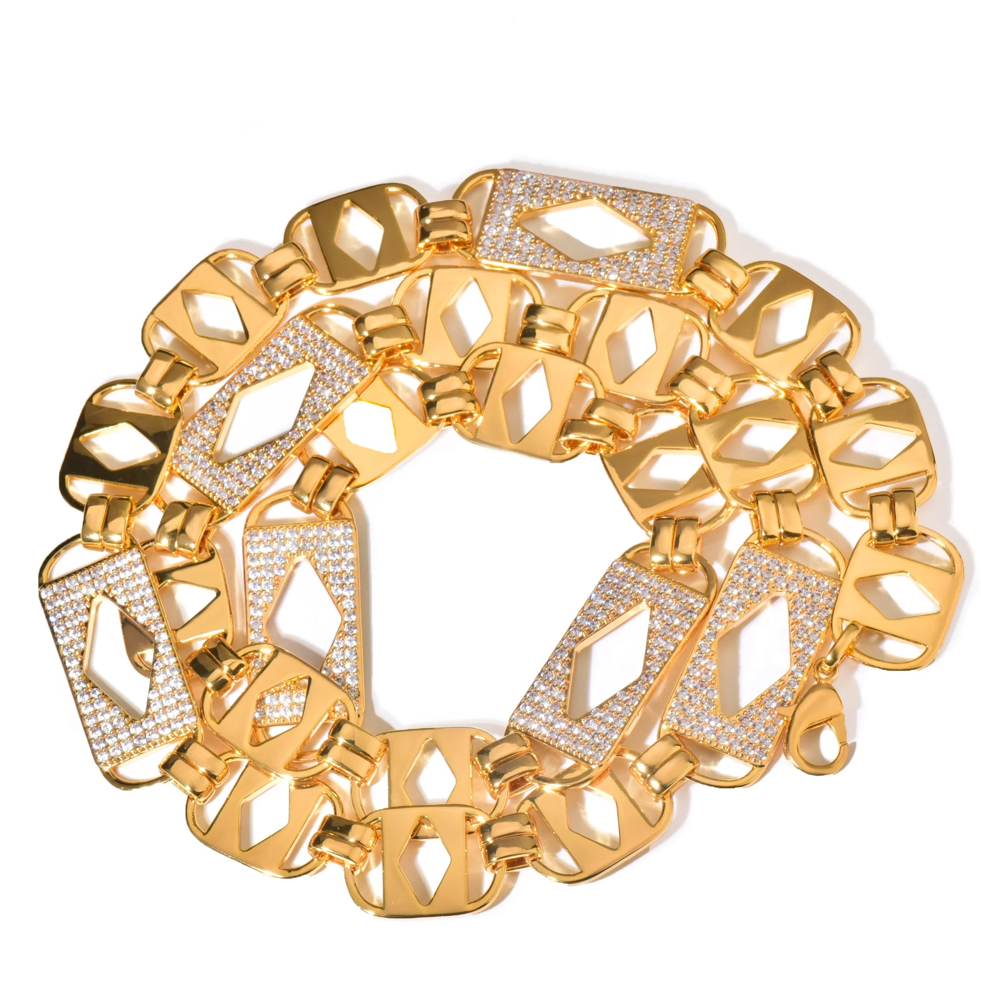 CUC 14mm Hollow Square Clustered Cuban Chain Necklace For Men Women HipHop Link Gold Color Iced Out Zirconia Fashion Jewelry - Uknowucme