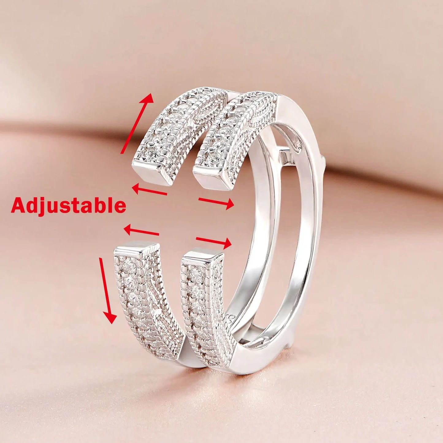 Newshe Creative 925 Sterling Silver Ring Enhancer for Engagement Adjustable Open Guard Wrap Wedding Band Cubic Zircon Jewelry - Uknowucme