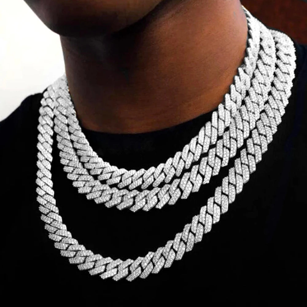 Hip Hop Bling Cuban Link Chain Necklace for Men Women Silver Color Rhinestone Iced Out Punk Jewelry Gift Wholesale Drop Shipping