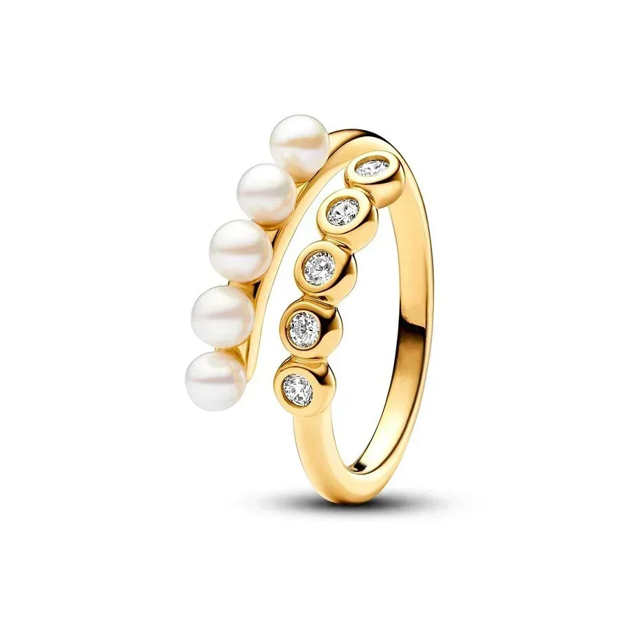 2024 New 925 Sterling Silver pretty Black Sparkling Row Eternity Overlapping Band Treated Freshwater Cultured Pearls Open Ring - Uknowucme