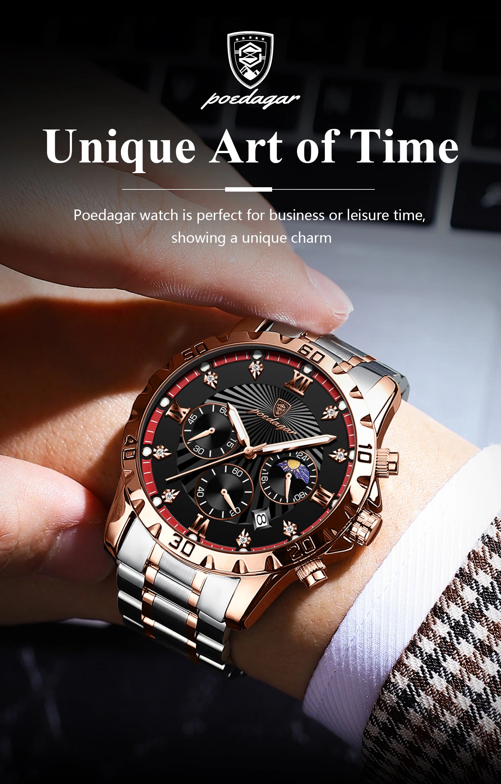 POEDAGAR Top Fashion Watches For Men Chronograph Date Stainless Steel Man Watch Waterproof Luminous Luxury Quartz Men Wristwatch - Uknowucme