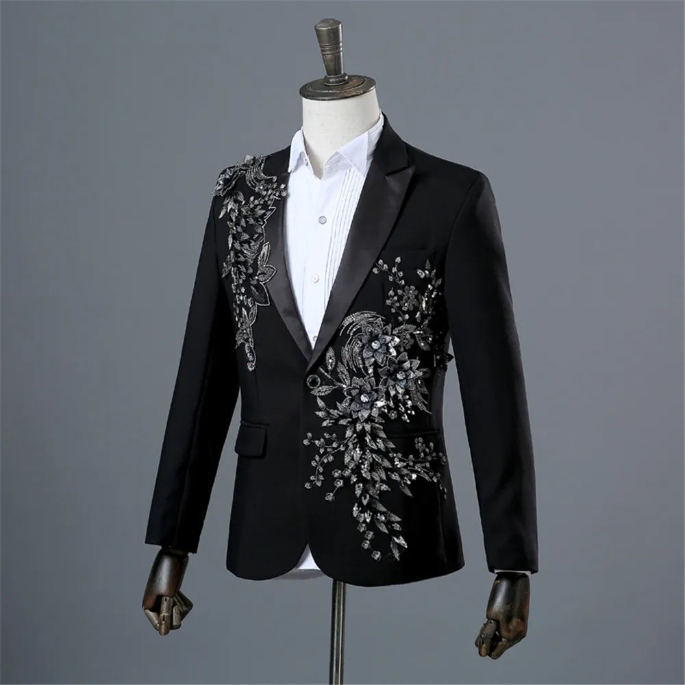 Elegant Appliqued Two-piece Men's Suit for Wedding Banquet Host Dance Prom Christmas Costume Men Blazer Chinese Style - Uknowucme