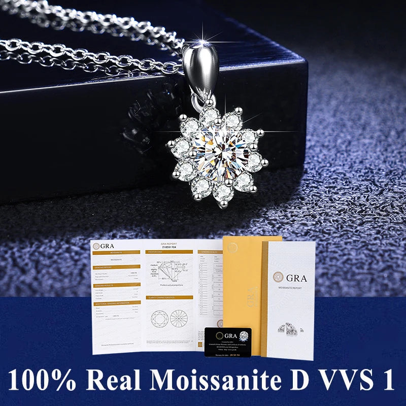 925 Sterling Silver Necklace Pendant 100% Real Moissanite For Women Fashion Clavicle Chain Necklaces Wedding Party Jewelry Gift - Uknowucme