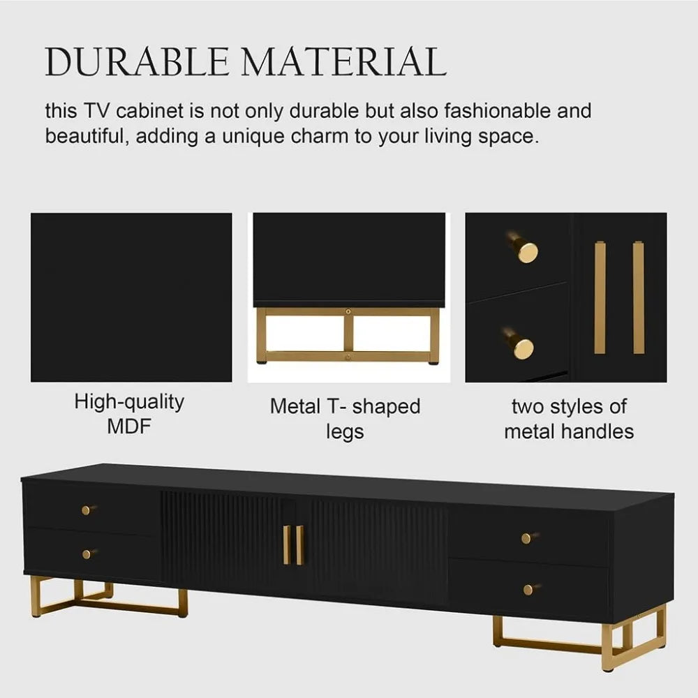 71" Fluted TV Stand, Modern Low Stand for TVs up to 80 Inches, Entertainment Center with Storage and 4 Drawers - Uknowucme