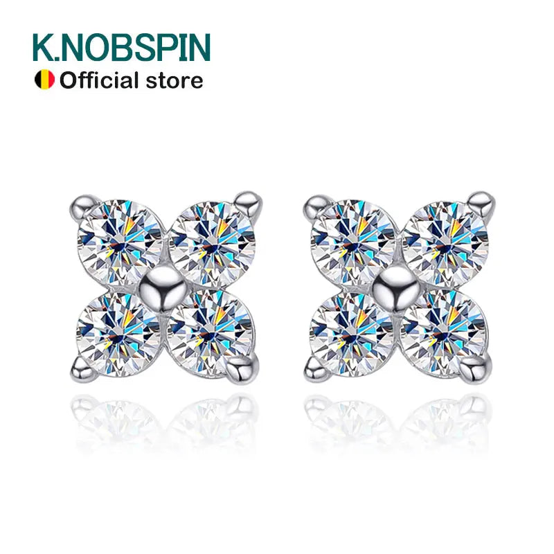 KNOBSPIN D VVS1 Round Moissanite Stud Earrings for Women Man 4 Stones Classic s925 Sterling Silver Earring with GRA Gift Jewelry - Uknowucme