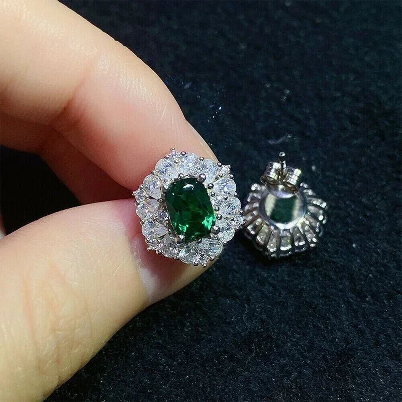 2025 Geometric Green CZ Sparkling Cubic Zirconia Earrings, Suitable for Women's Wedding Parties, Elegant  Jewelry - Uknowucme