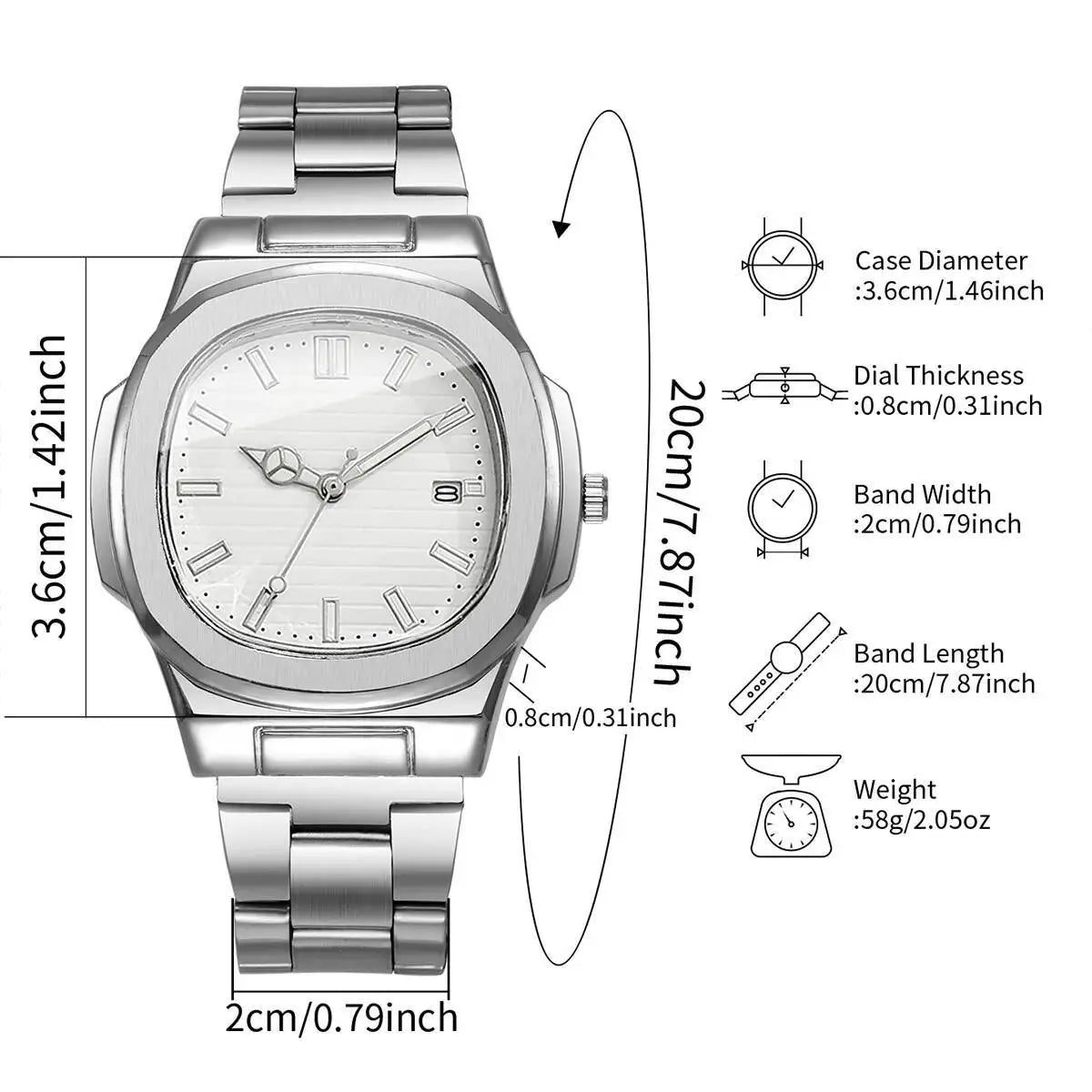 Fashion Square Men Business Watches Luxury Stainless Steel Strap Quartz Watch with Calendar For Mens Clock（Without Box） - Uknowucme