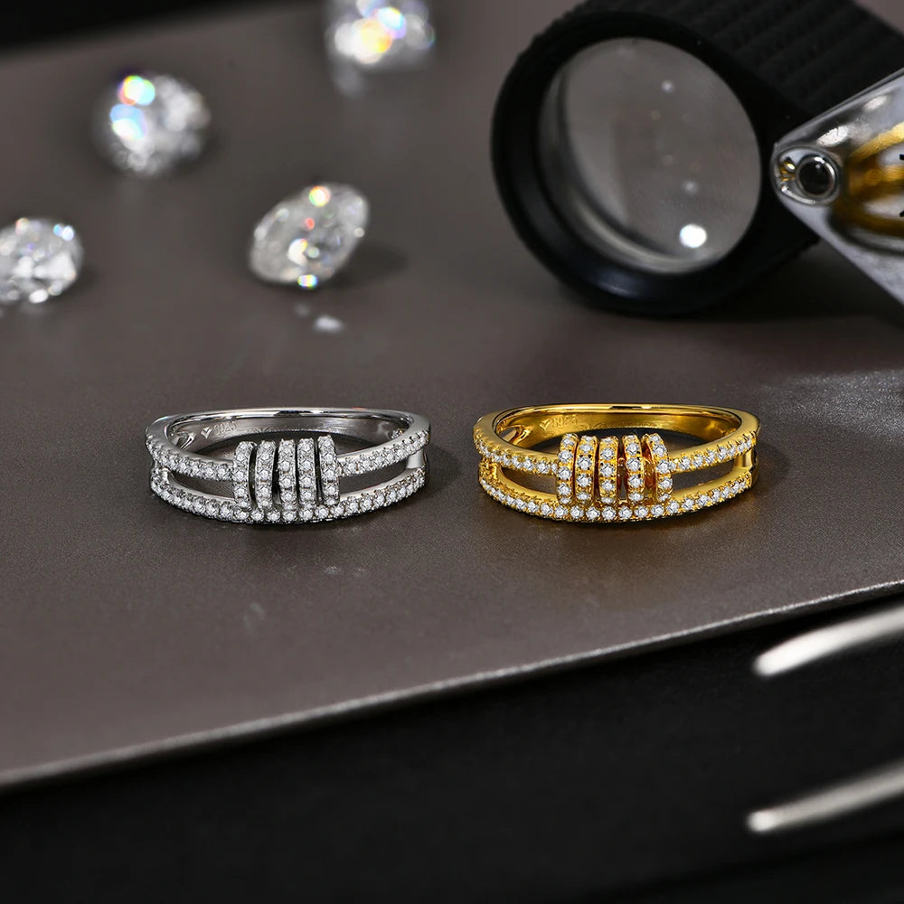 CHARMING Customize Full Moissanite Ring Brilliant Lab Diamond 925 Sterling Sliver Gold for Women Plated Wholesale Fine Jewelry - Uknowucme