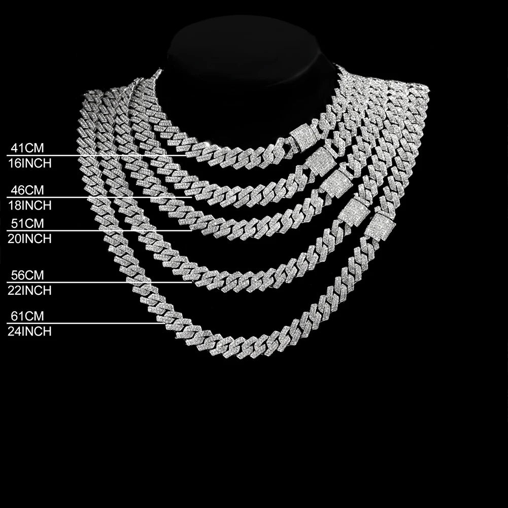 Hip Hop Bling Cuban Link Chain Necklace for Men Women Silver Color Rhinestone Iced Out Punk Jewelry Gift Wholesale Drop Shipping